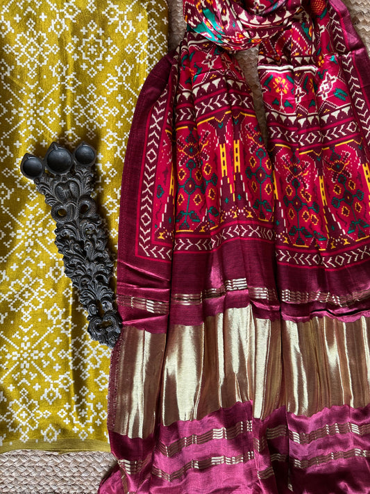 Mustard yellow mashru silk kurta with patola handcrafted modal silk dupatta ps-81