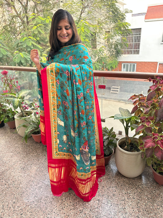 Pink mashru silk kurta with patola print modal silk dupattas ps-10115