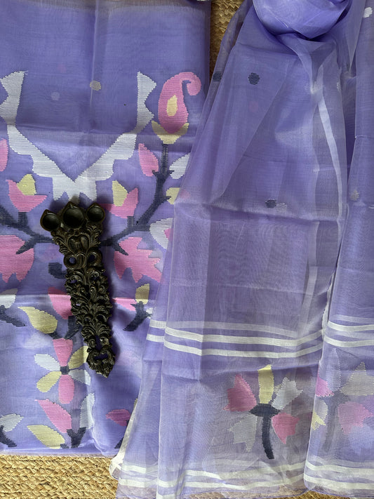Light purple handwoven jamdani pure muslin silk kurta set mjk-51