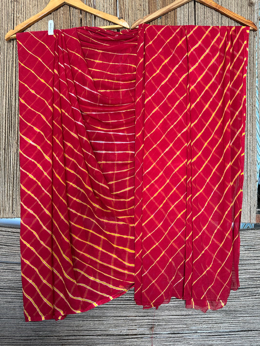 Red with contrast blouse leheriya  handcrafted chiffon sari