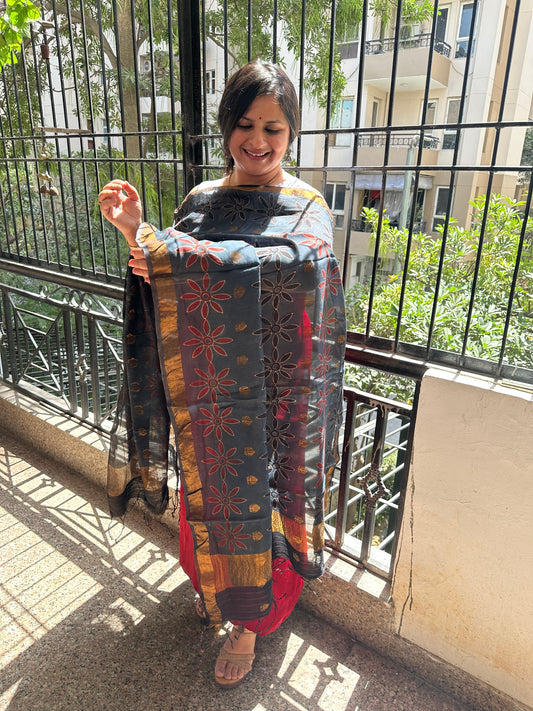 Maroon  modal silk kurta with chanderi coin butti handcrafted chanderi silk dupatta with zari border cbs-85