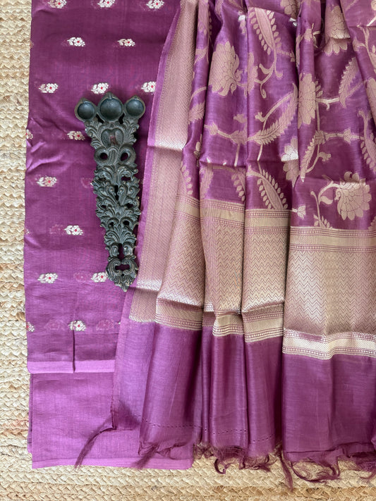 Orchid Purple chanderi handloom  banarsi booti three piece suit