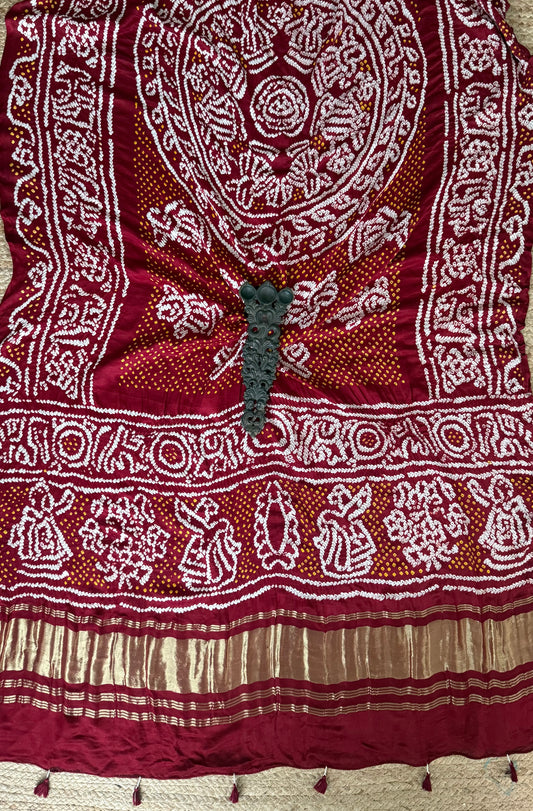 Maroon handwoven handcrafted gajji silk chandmukhi dupatta