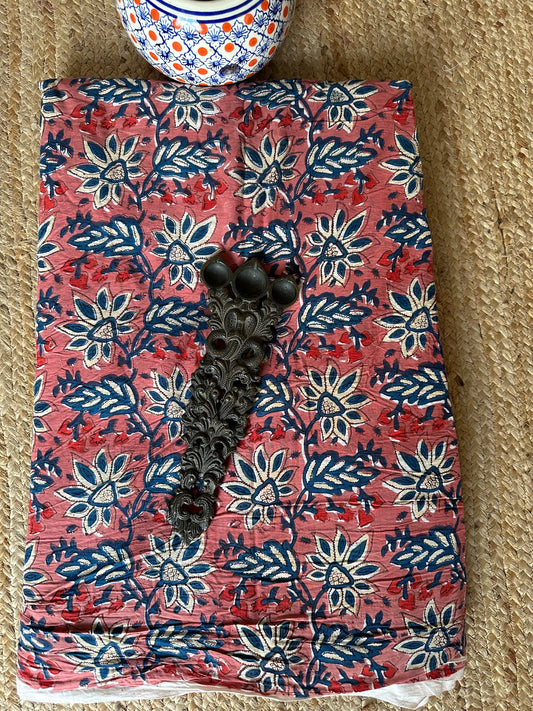 Puce pink jaypuri handcrafted natural dye printed fabric