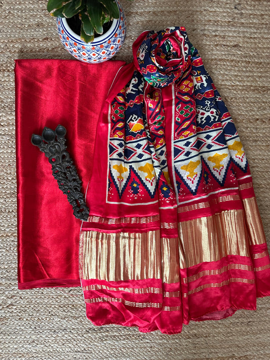 Red solid mashru silk kurta with patola handcrafted modal silk dupatta ps-7