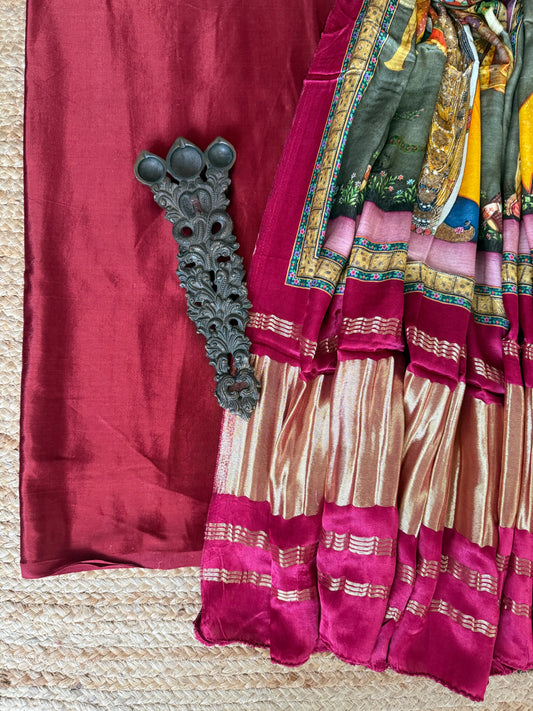 Mustard zigzag mashru silk kurta with patola handcrafted modal silk dupatta ps-29