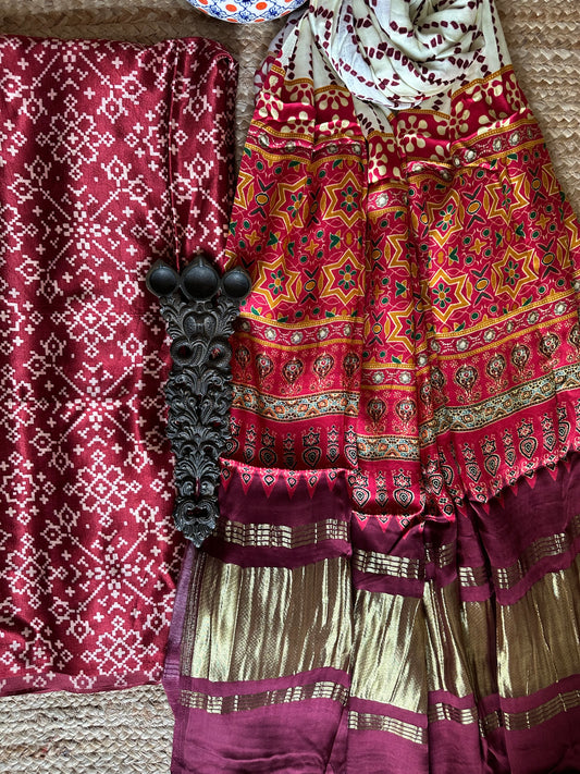 Maroon patola mashru silk kurta with patola handcrafted modal silk dupatta ps-23