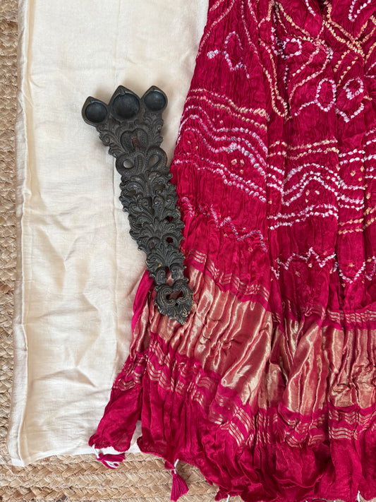 Beige modal silk kurta with gharchola handcrafted modal silk dupatta