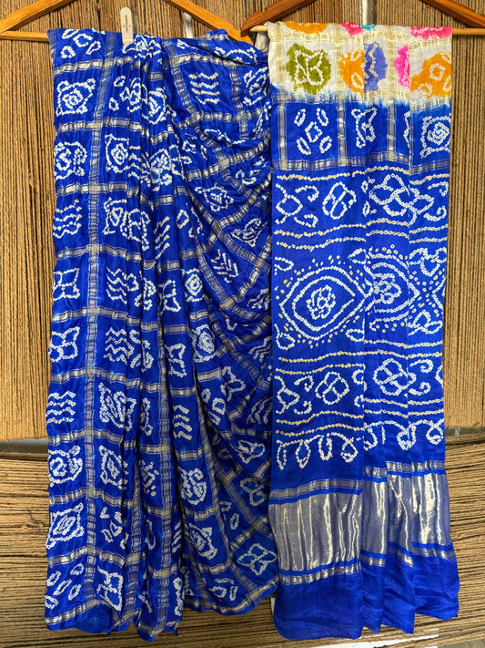 Ink blue & multi colour gajji silk gharchola rai bandhani gajji sari