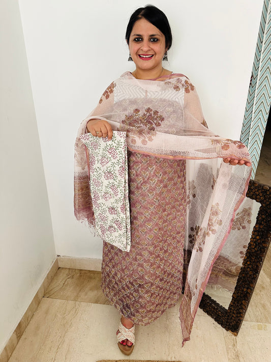 Rosy brown kota handblock suit set