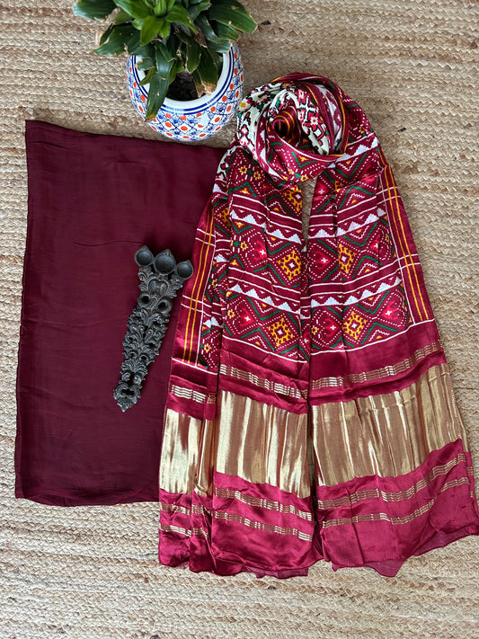 Maroon solid modal silk kurta with patola handcrafted modal silk dupatta ps-55