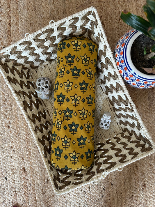Mustard ajrakh handcrafted natural dye printed cotton fabric   cf - 24