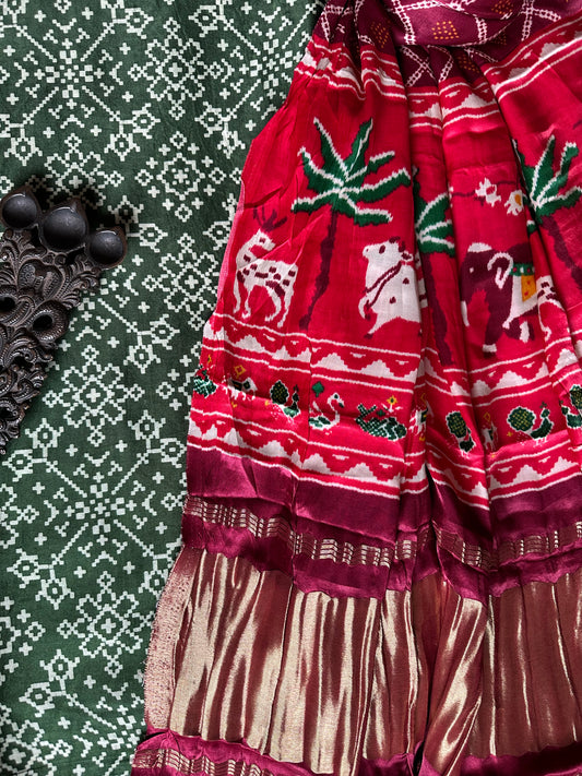 Green mashru  silk kurta with patola handcrafted modal silk dupatta ps-1098