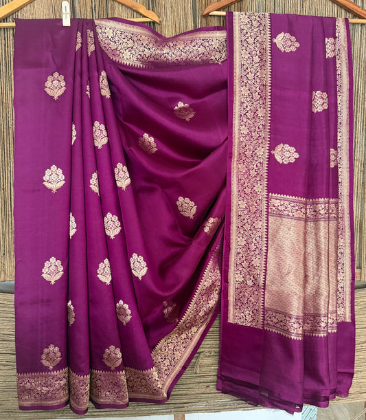Raspberry raw mango  silk certified  handloom banarsi sari with woven zari