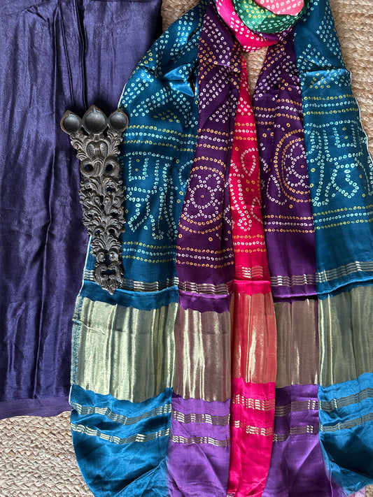 Blue solid mashru silk kurta with patola handcrafted modal silk dupatta ps-51