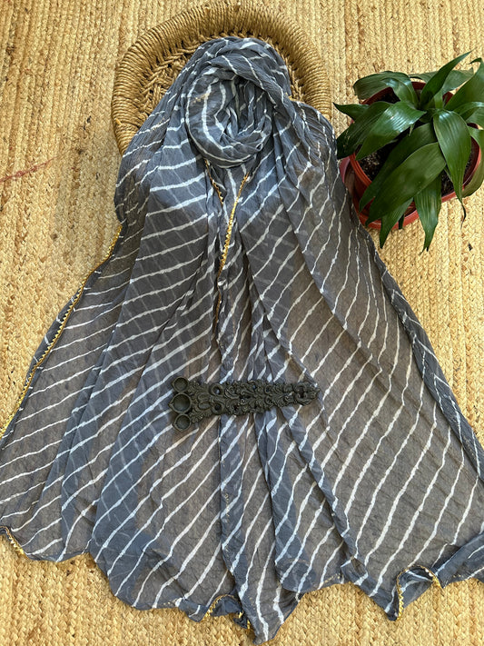 Grey chiffon leheriya dupatta