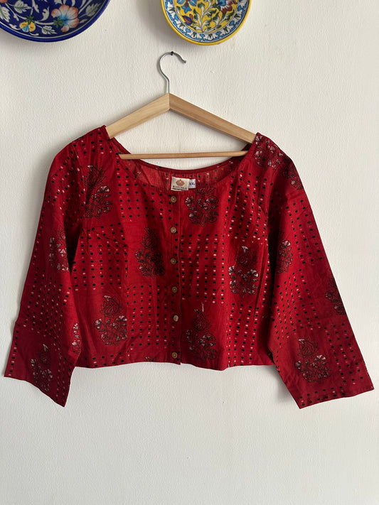 Maroon ajrakh cotton blouse  blouse with wooden button