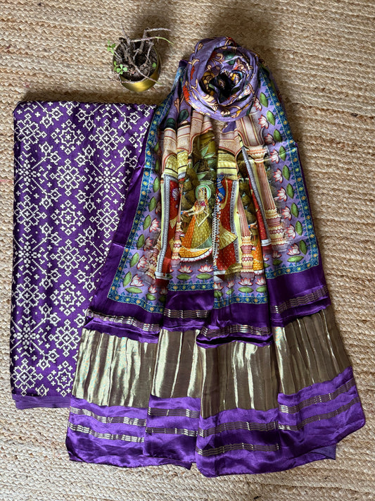 Purple patola mashru silk kurta with  patola pichwai handcrafted modalsilk dupatta ps-247