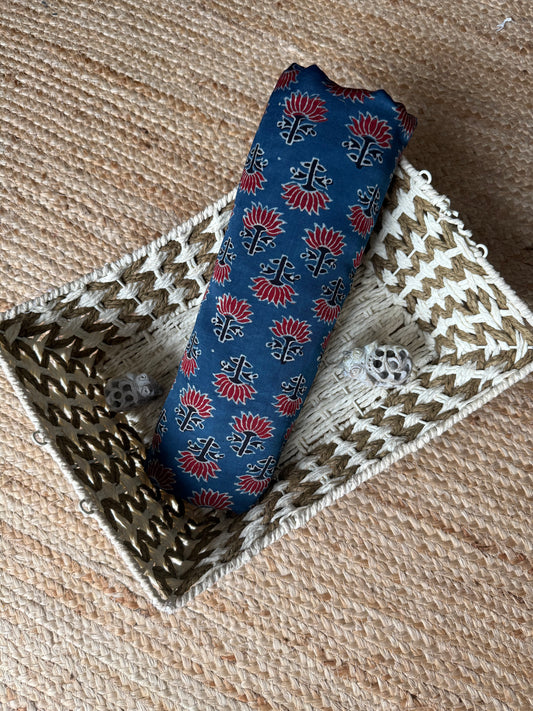Blue ajrakh  modal handcrafted natural dye printed fabric  mf-