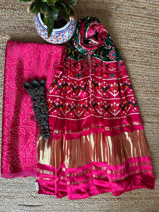 Pink  mashru silk kurta with patola handcrafted modal silk dupatta ps-42