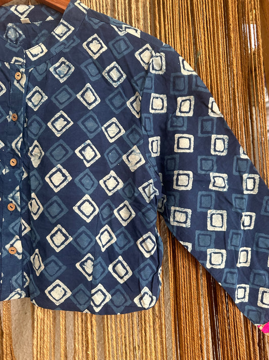 Blue cotton block print blouse