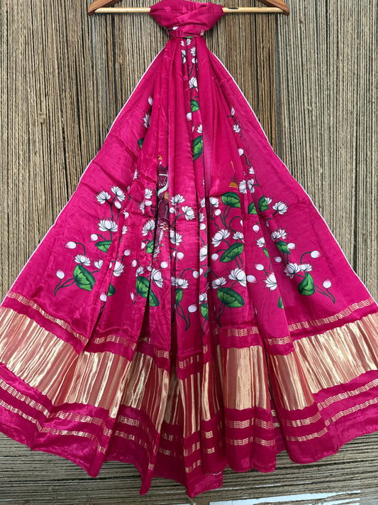 Pink pichwai patola print modal silk dupatta