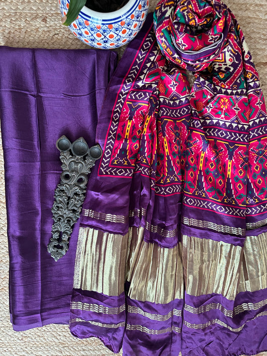 Purple mashru  silk kurta with patola handcrafted modal silk dupatta ps- 1014