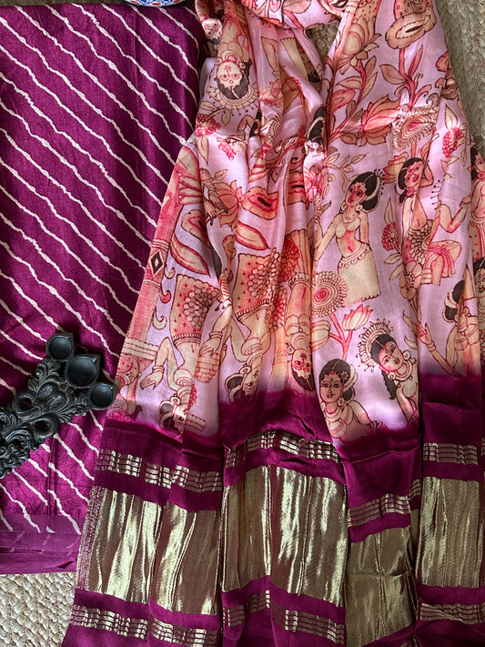 Magenta purple mashru silk kurta with patola handcrafted modal silk dupatta ps-228