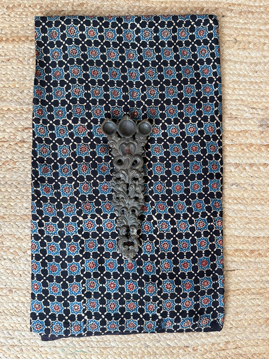 Black ajrakh  modal handcrafted natural dye printed fabric  mf-