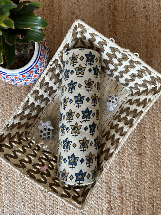 Beige ajrakh handcrafted natural dye printed fabric  cf - 22
