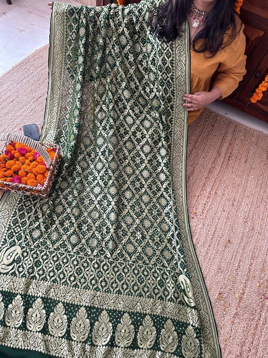 Tree shadow andwoven neemzari bareek bandhani in khaddi georgette dupatta bd-1017