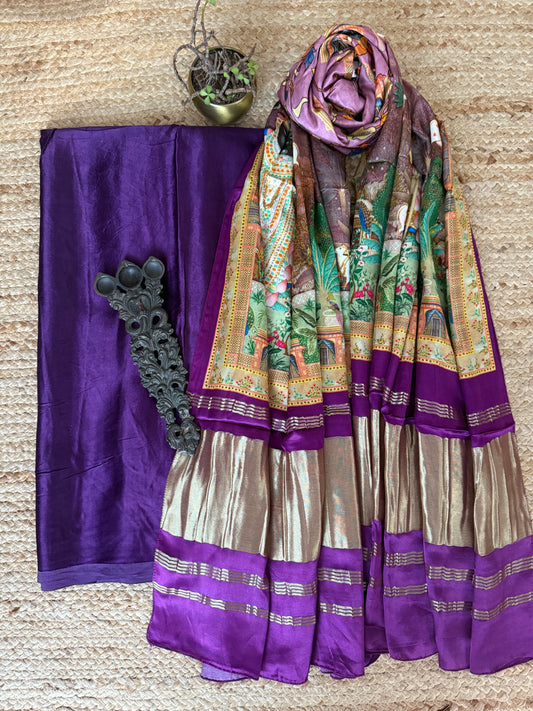Purple solid mashru silk kurta with  patola pichwai handcrafted modalsilk dupatta ps-241
