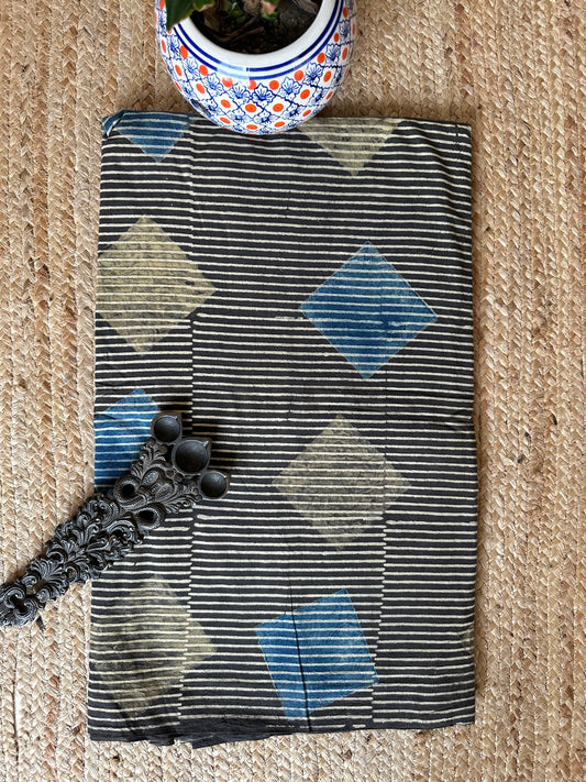 Black ajrakh handcrafted natural dye printed fabric  cf - 9