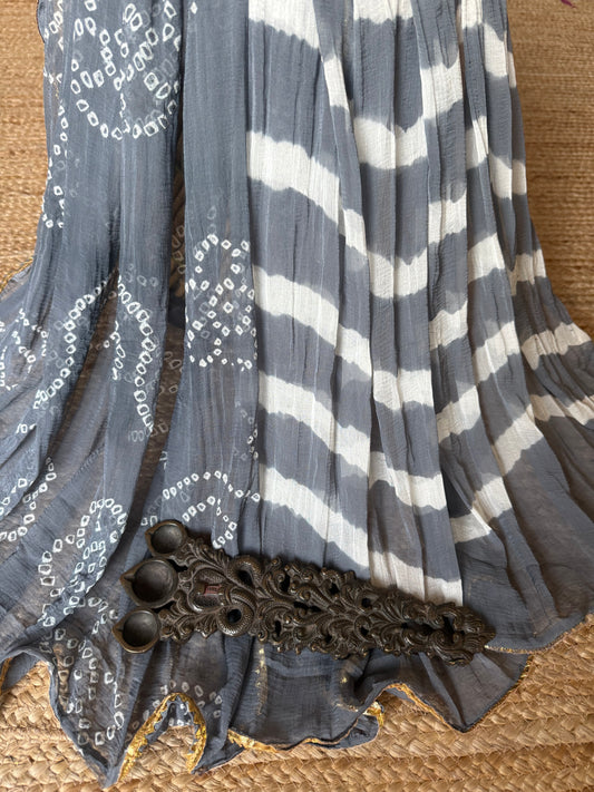 Slate gray chiffon leheriya dupatta