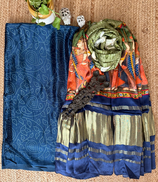 Blue jaal mashru silk kurta with  patola pichwai handcrafted modalsilk dupatta
