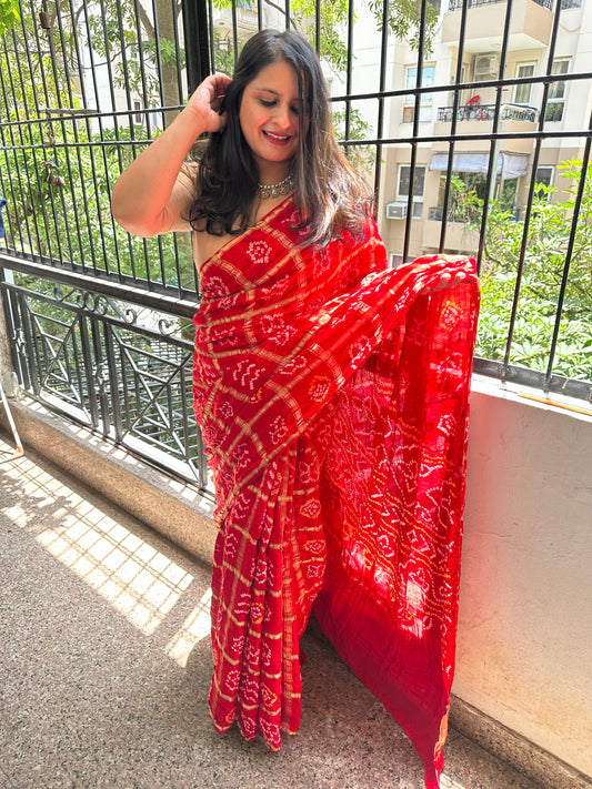 Red gajji silk rai bandhani  gharchola sari  bs- 27