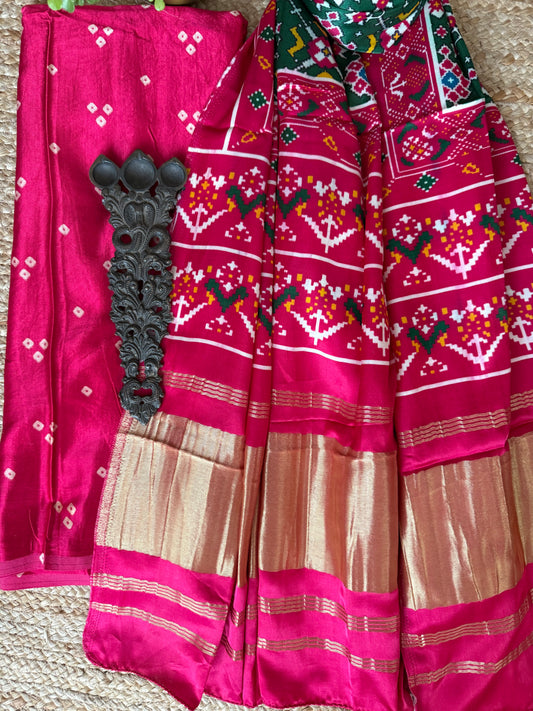 Pink mashru silk kurta with patola handcrafted modal silk dupatta ps-227