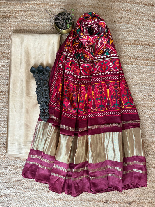 Beige golden solid mashru silk kurta with  patola pichwai handcrafted modalsilk dupatta ps-251