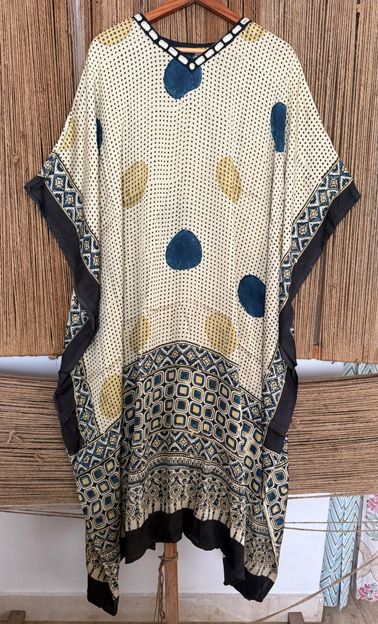 Beige modal  silk ajrakh kaftan