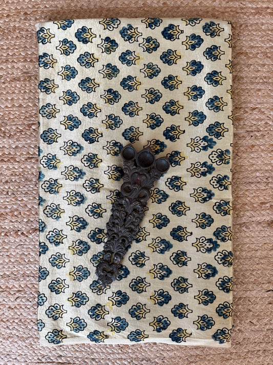 Beige mashru ajrakh handcrafted silk fabric