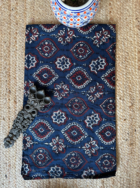 Indigo blue ajrakh handcrafted natural dye printed cotton fabric  cf - 7