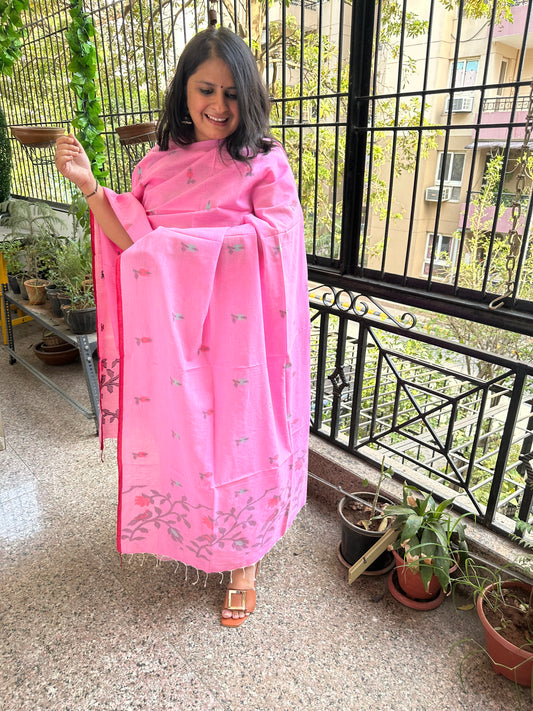 Candy pink all over woven mull kurta set  jak- 7
