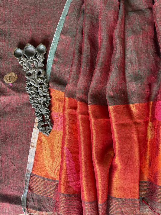 Greenish maroon dual shade jamdani linen  kurta set ljs-302