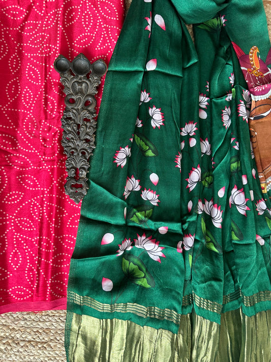 Pink mashru silk kurta with patola printed modal silk dupattas  ps-21