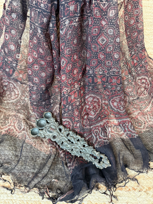 Black kota ajrak handcrafted dupatta