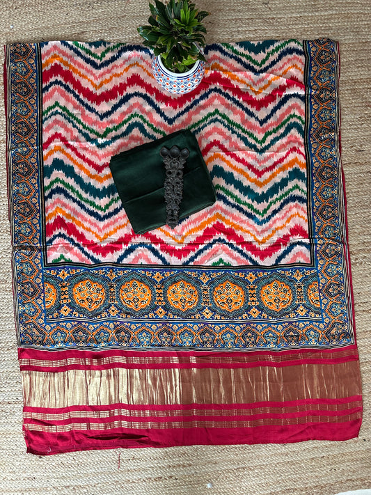 Green solid mashru silk kurta with patola printed modal silk dupattas  ps-17