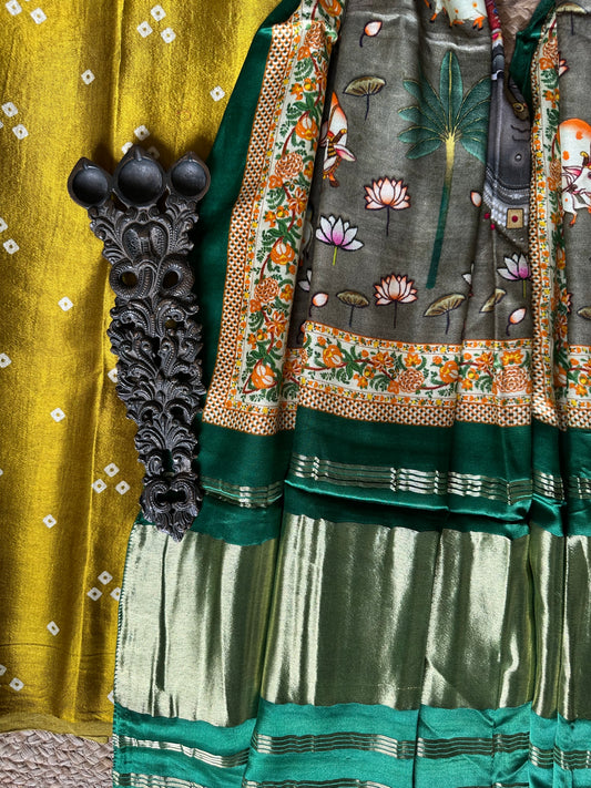 Mustard yellow mashru silk kurta with patola handcrafted modal silk dupatta ps-60 no