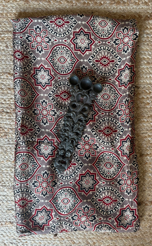 Chikoo brown ajrakh handcrafted modal silk kurta fabric