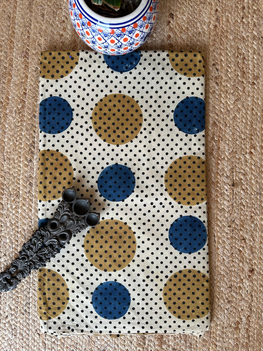 Beige ajrakh handcrafted natural dye printed fabric  cf - 23