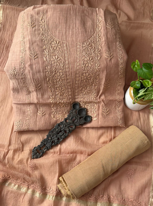 Tortilla  premium  chanderi cotton lucknowi chickenkari hand embroidery three piece suit